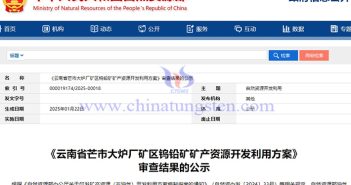 雲(yún)南芒市大爐廠鎢鉛礦開發(fā)方案通過審查公告
