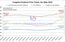 Tungsten Price Trend Chart from January to May 13, 2025