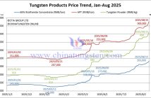 Tungsten Price Trend from January to August 15, 2025