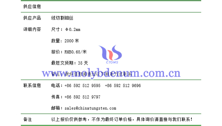 線(xiàn)切割鉬絲最新價(jià)格圖片